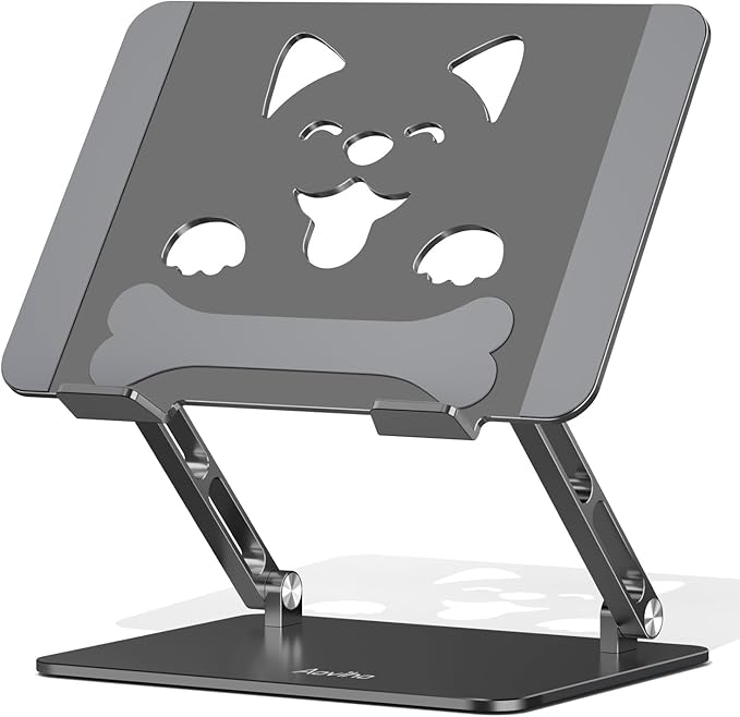 Aoviho Aluminum Laptop Stand for Desk Fit for All 10"-17.3" Laptops, Grey | Height-adjustable Notebook Holder, Ergonomic Computer Riser with Unique Puppy Cooling Vent, for Mac, Dell, Lenovo, HP by Aoviho