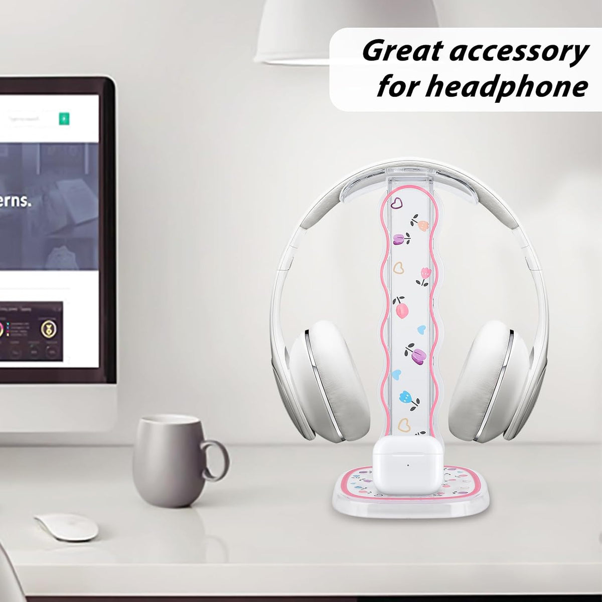 CamyCosy Headphone Holder for Desk, Gaming Headset & Earphone Stand with Tulip Flowers Pattern - Image 5