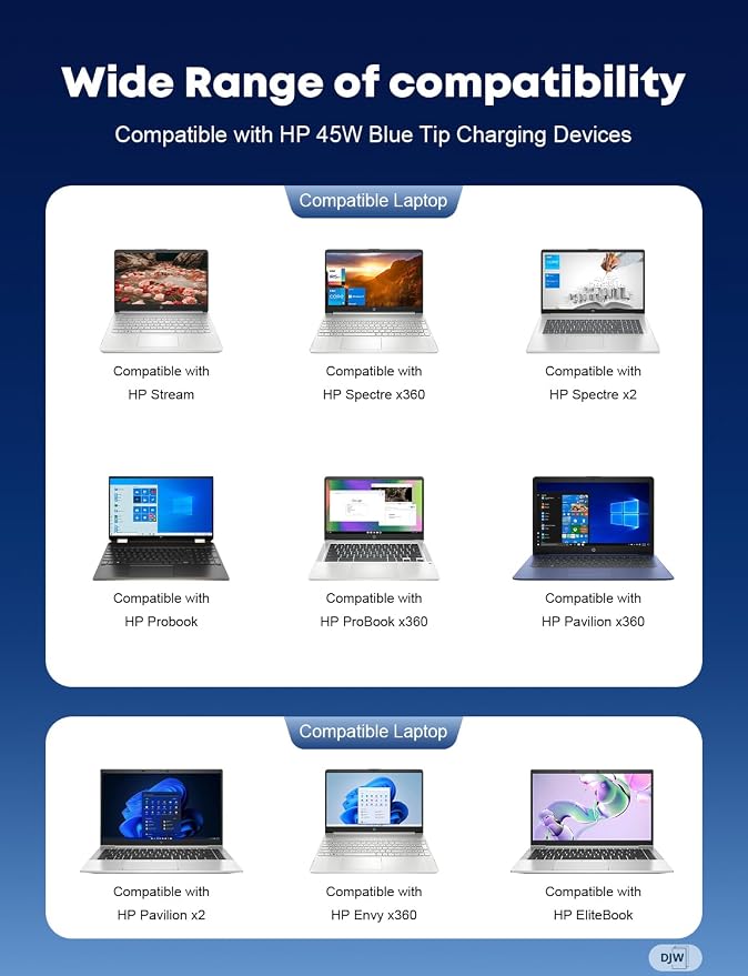 45W 19.5V 2.31A Laptop Charger for HP Stream 14 13 11, Pavilion x360 15, EliteBook 840 G3 G4, ProBook, Chromebook 11 EE - AC Adapter Power Supply Cord with Durable Blue Tip L-Shape Connector - Image 6
