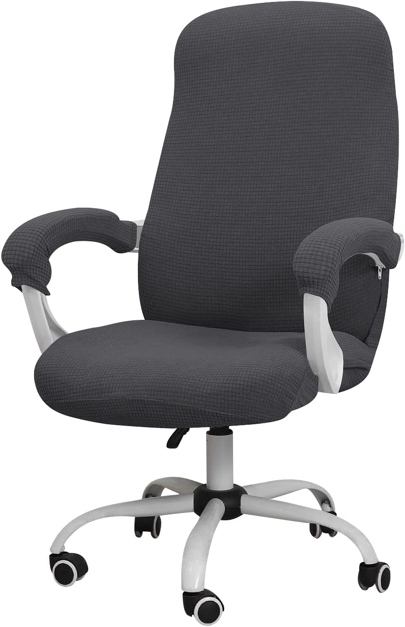 FORCHEER Office Chair Cover Water Repellent Jacquard Armrest Swivel Chair Slipcovers Removable Stretch Universal Computer Chair Cover L with Chair Arm Cover 2P-Dark Grey by FORCHEER