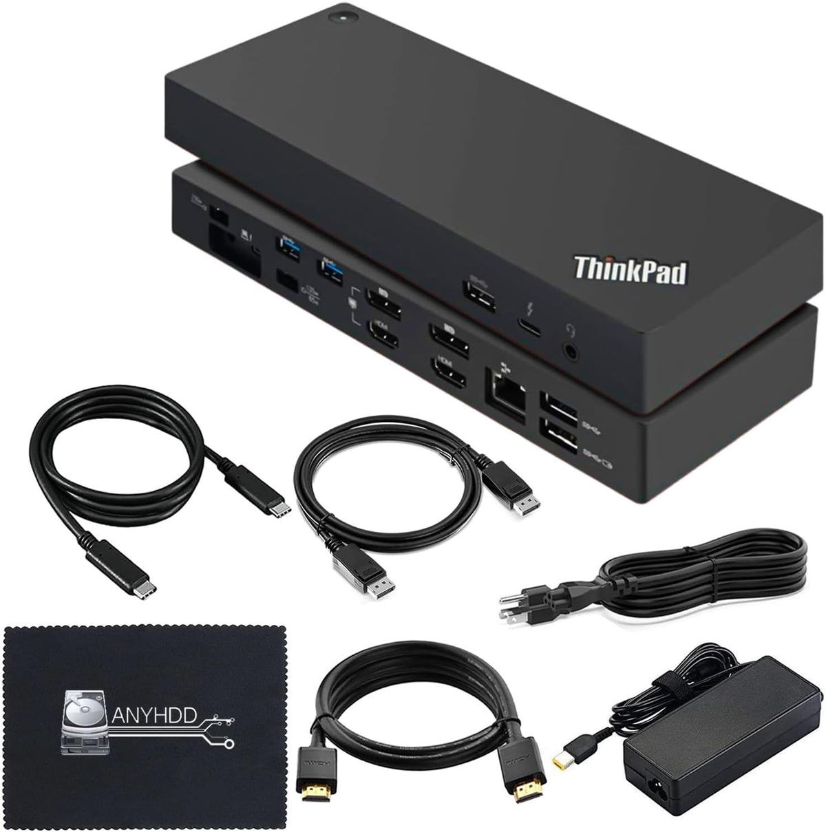 Lenovo 40AN0135US Dock 135W Bundle - Gen 2 Dual UHD 4K Display with 135W Power Adapter + 4K HDMI Cable + 4K DisplayPort Cable + Thunderbolt Cable + Microfiber Cloth - Lenovo Docking Station (Renewed) by ANYHDD