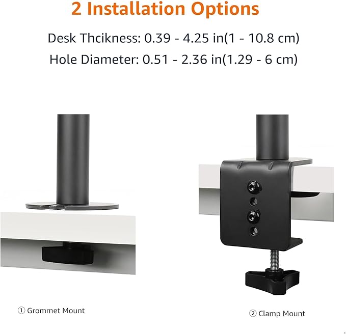 Amazon Basics Adjustable Dual Monitor Desk Mount, Supports up to 32 inch Monitors and 22 lbs per Arm, Adjustable Tension, VESA 75x75/100x100, Black - Image 5