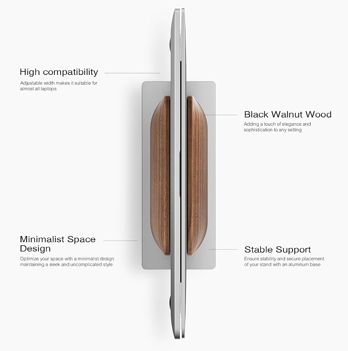 UPERGO Vertical Laptop Stand for Desk, Laptop Holder to Dock MacBook, MacBook Pro and Other Laptops, Black Walnut Wood | Solid Walnut & Aluminum, Adjustable 0.6"-1.4", Scratch-Resistant Pads, Anti-Slip Base, Fits iPad Dell HP - Image 2