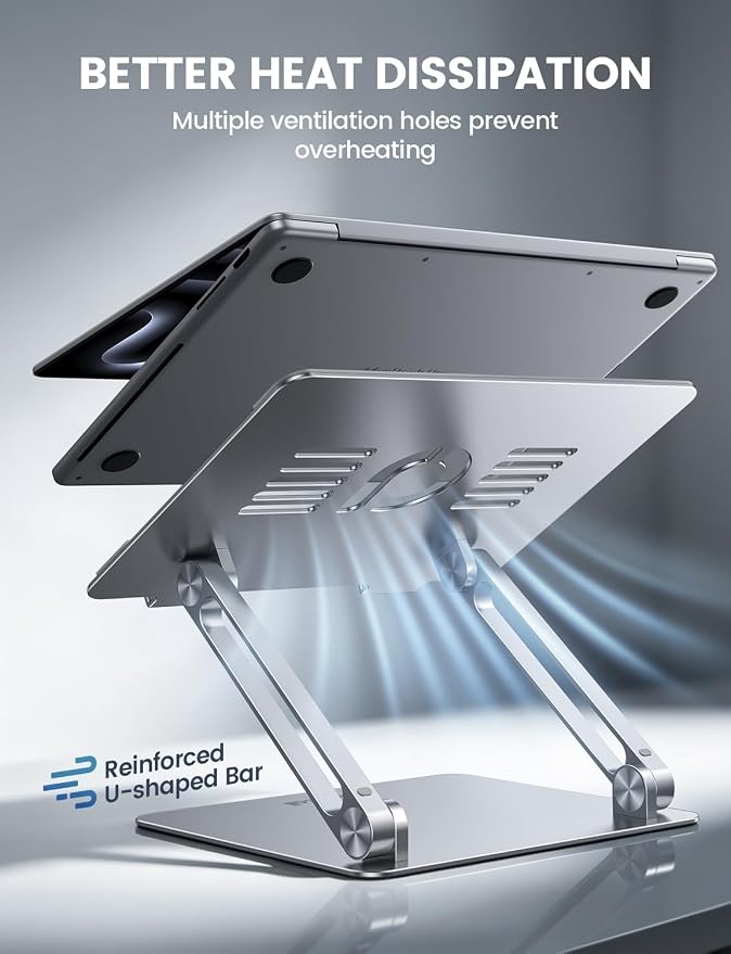 Lamicall Adjustable Laptop Stand for Desk for MacBook Air Pro HP 10-17.3'' | Aluminum Computer Notebook Holder, Portable Laptop Riser, Foldable Ergonomic Office Desk Accessories for Dell XPS Silver - Image 6