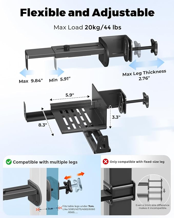 JOY worker Under Desk PC Mount with Protective Arms, Clamp-On Leg CPU Mount | No Drilling, Clamp-On Desk Leg, Black Adjustable Standing Desk PC Mount Holds Up to 44lbs, Under Desk Computer Tower Holder - Image 2