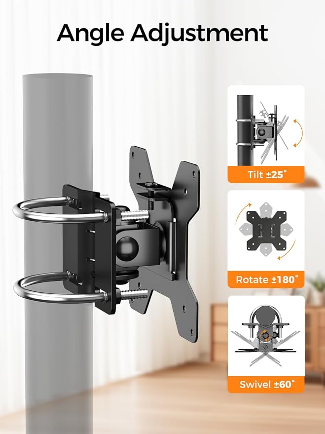 Suptek Single Head and Plate Vesa Pole Mount Bracket for Suptek Monitor Mount,1 Pack, Pole Mount Diameter Adjustable 0.8-2.4 Inch, Fits Monitor/TV Screens 27 Inch (MD6TB2) - Image 5