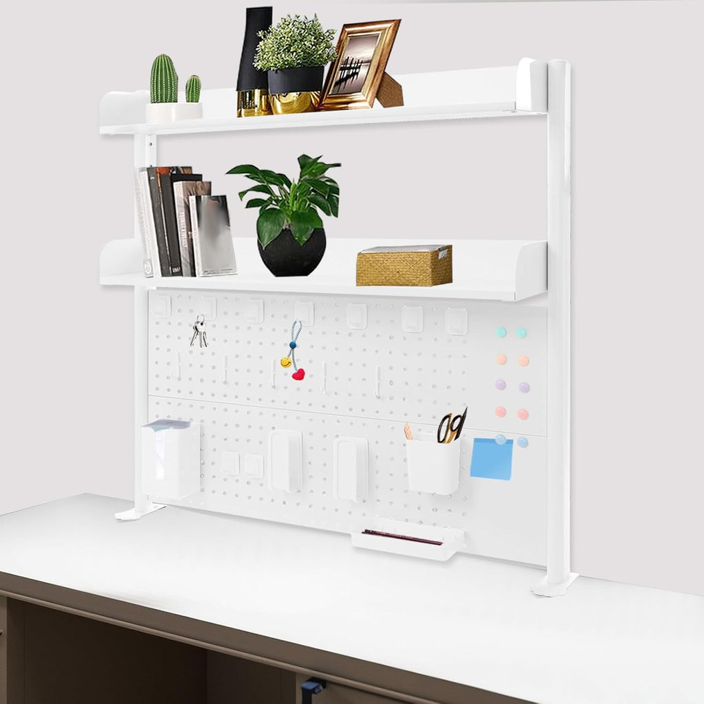 Clamp on Desk Shelf with Pegboard, 39.37" Wide Modern Desktop Organizer Bookshelf with 2 Tier Adjustable Storage Shelf for Home Office Desktop Shelving System - Image 6
