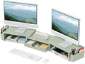 Desk Organizers and Accessories, Dual Monitor Stand Riser with Drawer and 2 Pen Holders, Desk Shelf Computer Monitor Stand for Office Workspace Organizers, Desktop Organization (Sage Green) by OPNICE