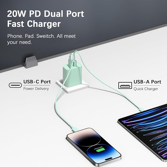 [4 Pack] USB C Charger Block Charging Block Type C Charger | 20W Wall Chargers for iPhone Air/17/17 Plus/17 Pro/17 Pro Max/16/16 Plus/16 Pro/16 Pro Max/15/15 Pro/15 Max/14/Samsung(Green) - Image 7