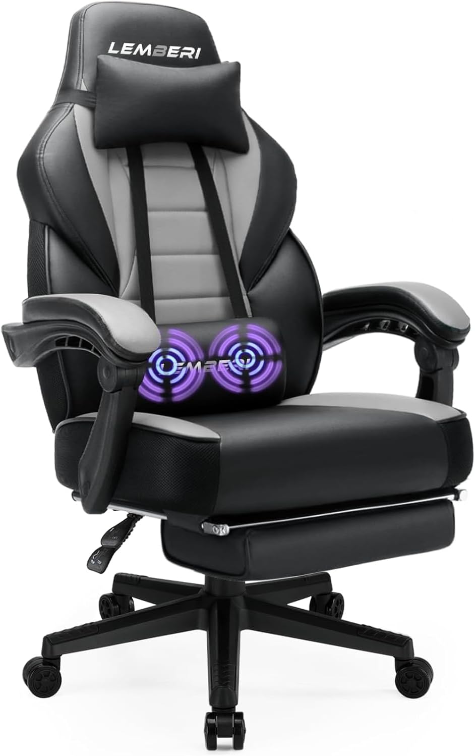 Ergonomic Gaming Chair with Footrest, 400lb Weight Capacity, Gray by LEMBERI