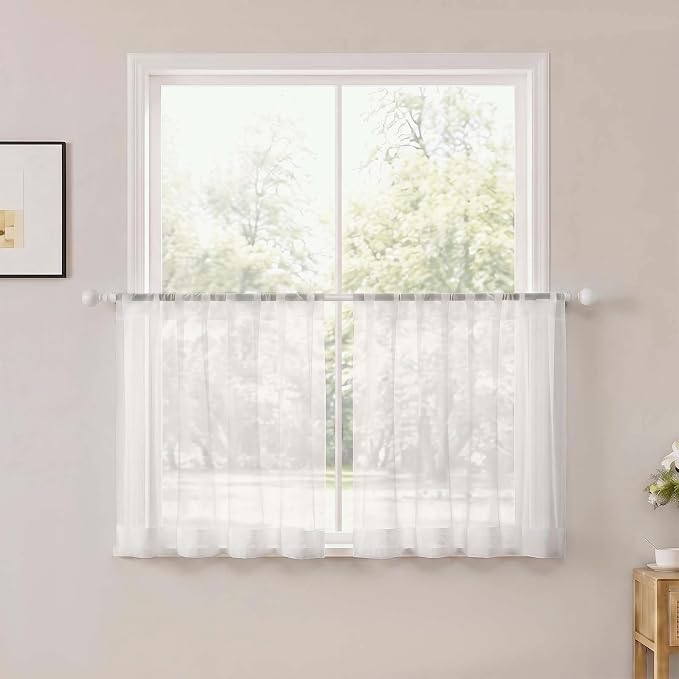 Ivory Sheer Valances for Windows 2 Panels 14 Inch Length 52" Width | Window Topper Valance for Cafe Kitchen, Small Window Decor for Bedroom Living Room, Rod Pocket, Each Panel 52W x 14L by OWENIE