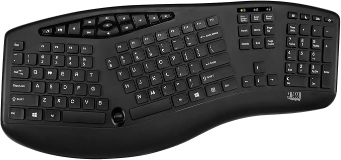 Adesso WKB-1600CB TruForm Wireless Ergonomic Keyboard & Optical Mouse Combo | Media, Split Design, Adjustable DPI, 24 GHz RF Technology, Multimedia Hotkeys - Image 2
