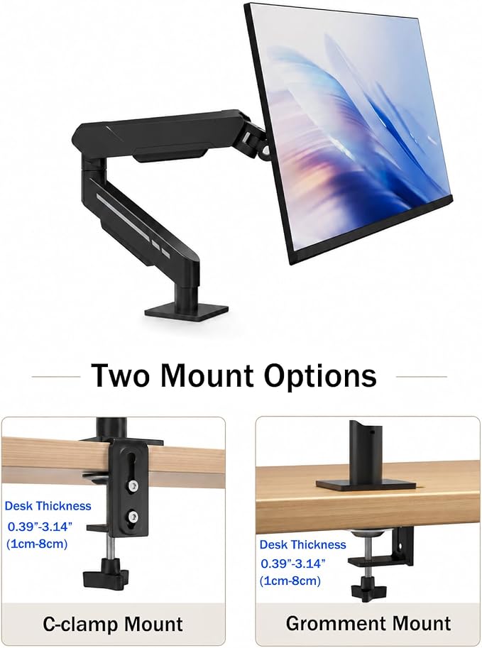 THEARK Single Monitor Desk Mount 17"-32" Screens - Adjustable Mechanical Monitor Arm Computer Monitor Stand up to 19.8 lbs,VESA Arm Desk Mount with C-Clamp and Grommet Base,VESA 75x75/100x100mm,Black - Image 5