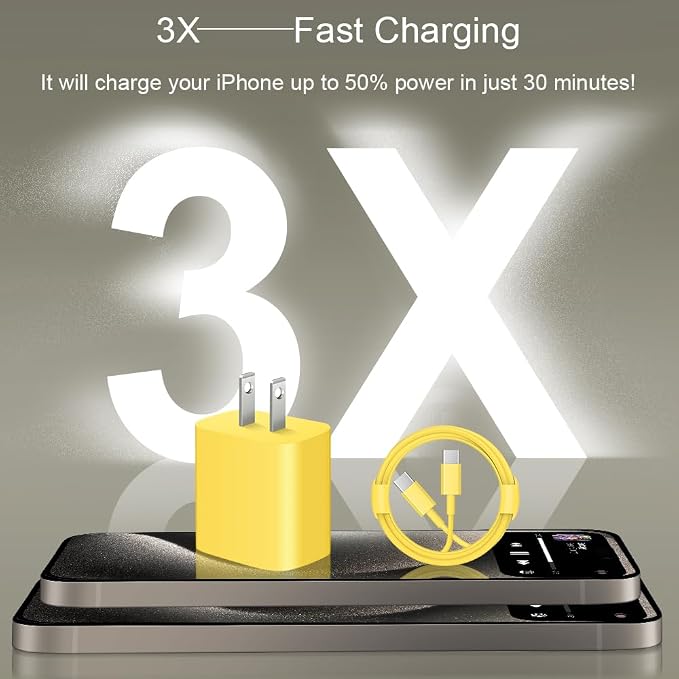 iPhone 17 16 15 Charger Fast Charging 2+2Pack 20W USB C Wall Charger with 6FT Fast Charging Cable Compatible with iPhone 17/17 Air/17 Pro/17 Pro Max/iPhone 16/15 Series, iPad Pro/AirPods - Yellow - Image 2