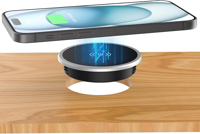 Recessed Magnetic Wireless Charger 15W, Hidden Desk Mount for iPhone 17-12 | Qi Certified Fast Wireless Charging Pad,Flush Mount Design, Under Desk Installation, Space Saving, Office Desk, Nightstand by iVALUX