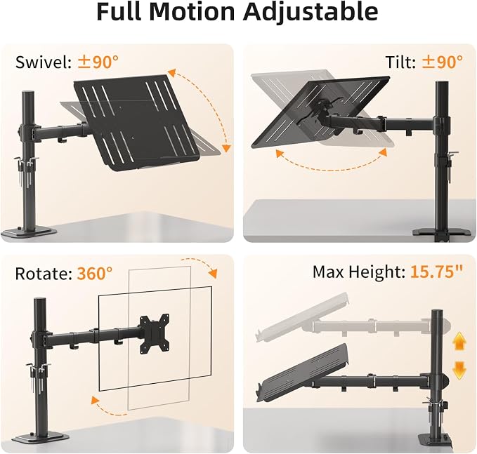 suptek Laptop Notebook Desk Mount Stand, Adjustable Single Monitor Laptop Arm Mount with Ventilated Tray,up to 17 inch,Holds up to 22 lbs - Image 2