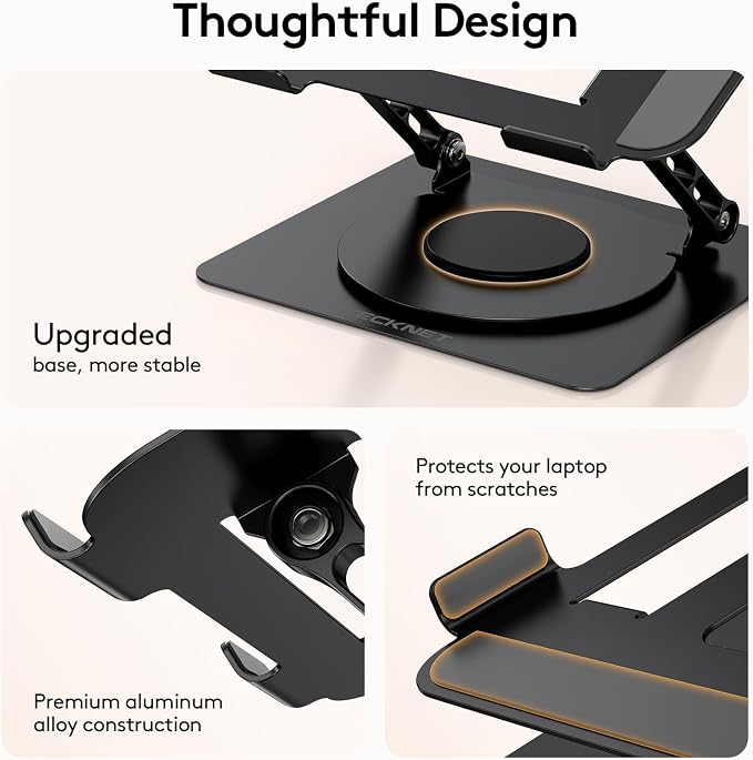 TECKNET Laptop Stand for Desk, 360° Rotating Laptop Stand for 10-17" Laptop | Ergonomic Foldable Height Adjustable Computer Riser for Office, Home, Remote Work Compatible with MacBook, HP Laptops, Black - Image 8