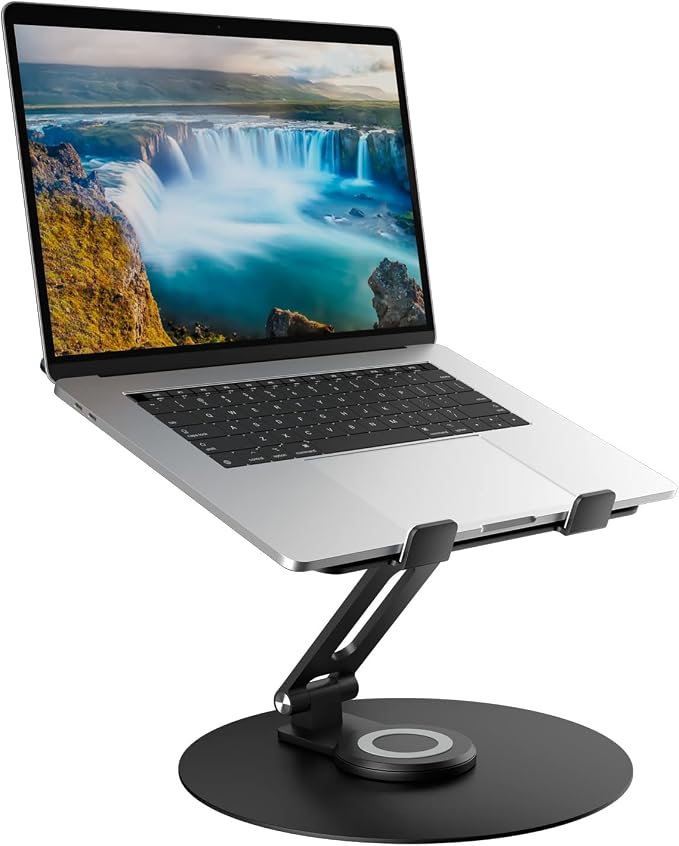 Swivel Laptop Stand for Desk, Adjustable Height Aluminum Computer Stand with 360 Rotating Base, Foldable Ergonomic Riser, Portable Laptop Holder Compatible with MacBook, All Laptops 10-17'', Black by Epherie