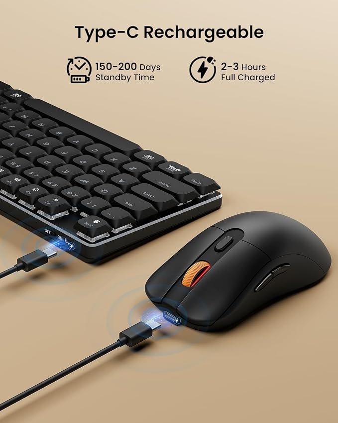 ProtoArc KM310 Wireless Mechanical Keyboard and Mouse, No Backlight | Aluminum quiet mechanical keyboard connects 3 devices via Bluetooth/2.4G, lightweight mouse, rechargeable, for Windows/Mac - Image 8