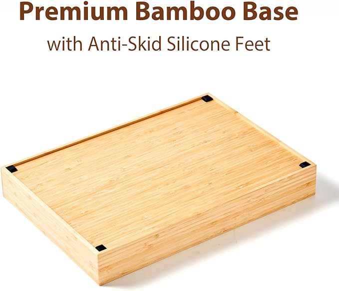 Extra Large Bamboo Desk Drawer Organizer, Wood Junk Organizer Tray with Adjustable Dividers, Anti-Skip Storage Organization in Office Bathroom Drawer for Vanity, Makeup, 17" x 12" - Image 6