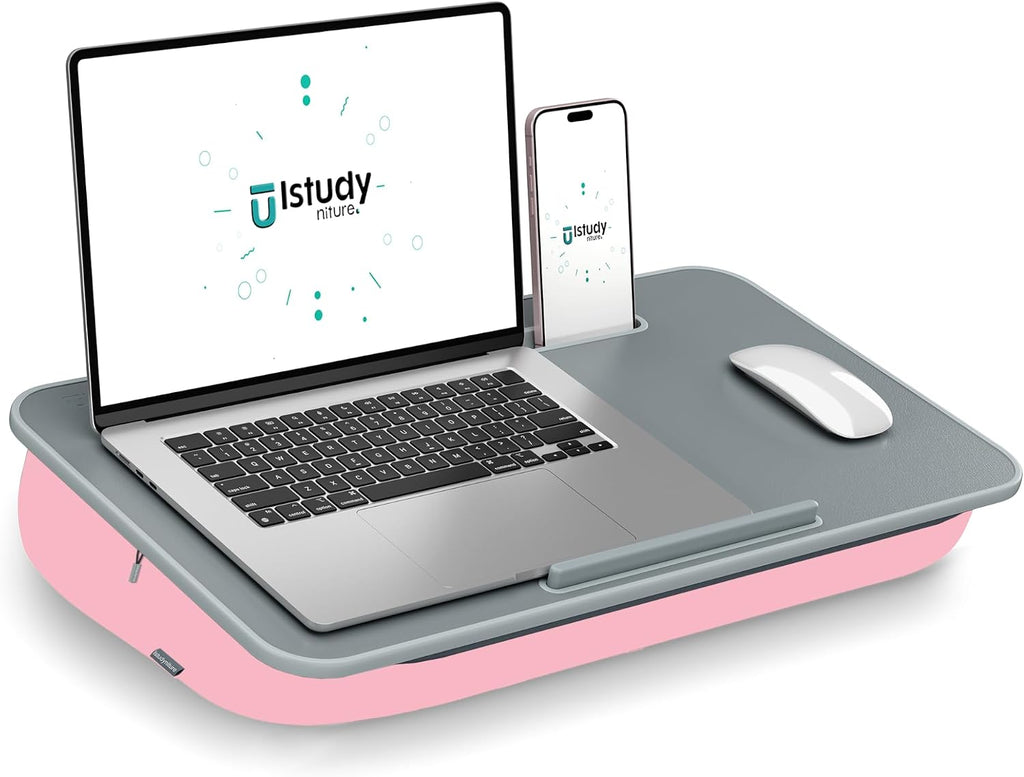 Lap Desk with Washable Cushion – Fits up to 17-In Laptops – Portable Laptop Desk & Stand – Bed desks & Tray for Writing, Reading, Working, Gaming on Bed, Couch, Floor – Istudyniture - Large, Rose Pink by Istudyniture