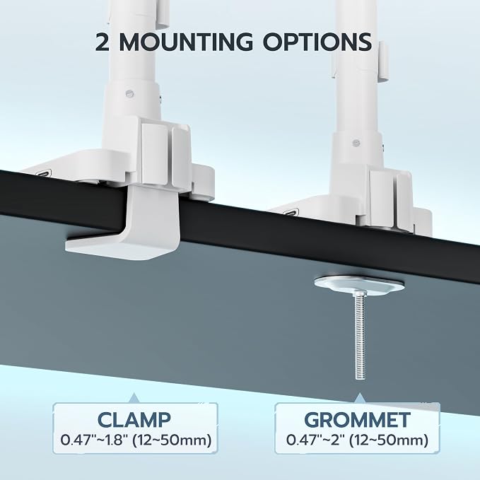 ARES WING Dual Monitor Mount with USB for 17-49 Inch Screen, White | Ultrawide Heavy Duty Computer Monitor Arm Desk Mount for Curved Screen, Gas Spring Adjustable Vesa Stand - Image 6