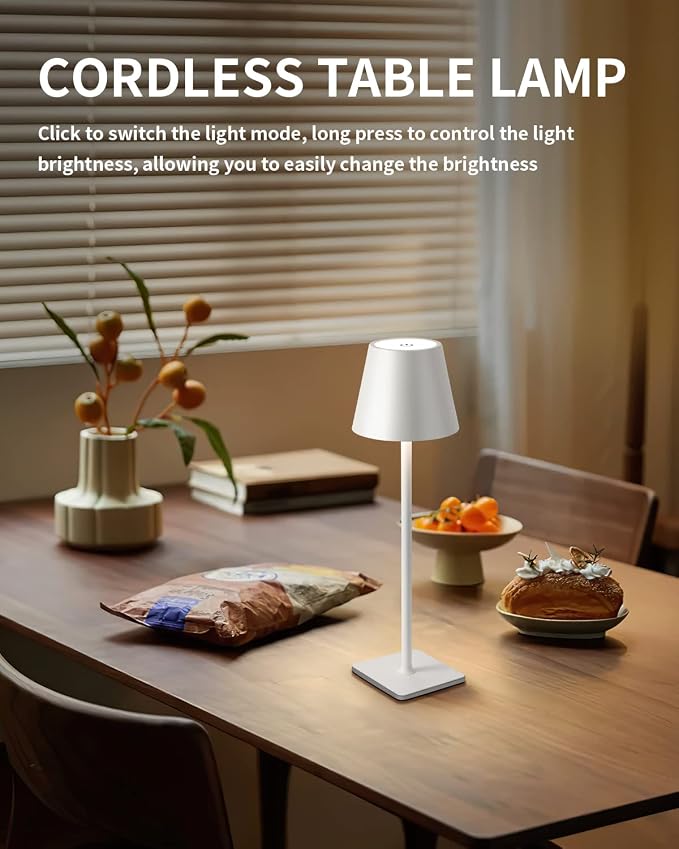 KDG 2 Pack Cordless White Table Lamps, Rechargeable Portable LED Desk Lamps | 5000mAh Battery Operated 3 Color Stepless Dimming Up for Restaurant, Bedroom, Outdoor Party, Camping, Coffee Shop, Nightlight - Image 7