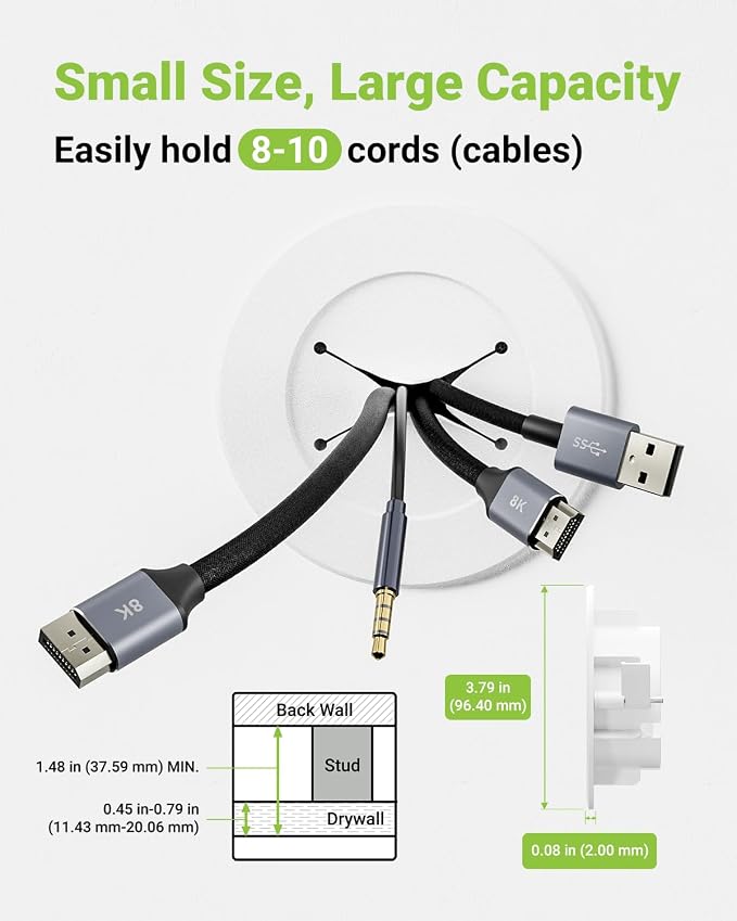 in Wall Cable Management Kit, TV Wire Hider Kit for Wall Mounted TV | Slim Pass Through with Hole Saw, for Network, HDMI, Speaker Cables, Coaxial, White, 2 Pack - Image 5