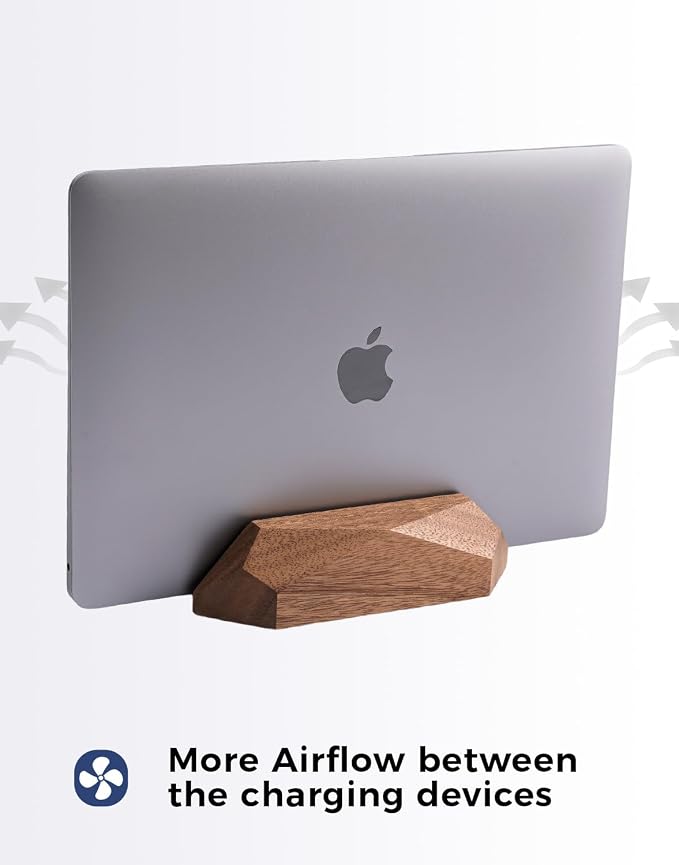 Adjustable Vertical Laptop Stand, MacBook Holder with Wood, Wooden Laptop Stand, Vertical Laptop Holder for Desk, Width Adjustable Dock Fits All MacBook/Surface Pro - Image 5