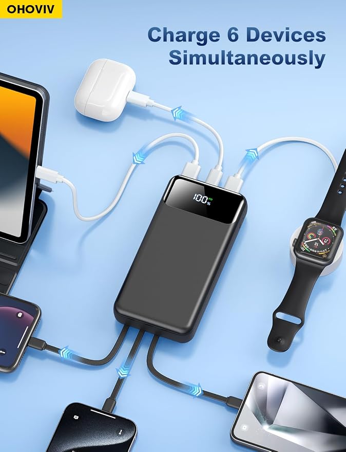 OHOVIV Portable Charger Power Bank 50000mAh,4 Built-in Cables Battery Pack | 22.5W Fast-Charge,55% in 30mins,10 Times for iPhone 15,Camping Travel Essential,Compatible with iPhone17/16/15,Samsung,Tablet - Image 7