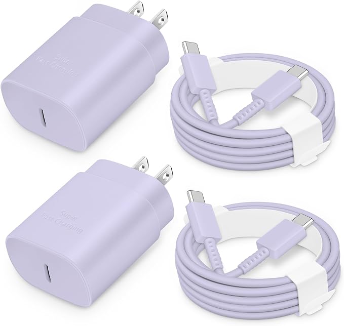 25W USB-C Fast Charger Block with C-to-C Cable [PD PPS Compatible] for Galaxy S24/S23/S22, Pixel 8/7, Z Flip 5, i Phone 17/16/15 - Compact Type C Charger [Purple] by CXX