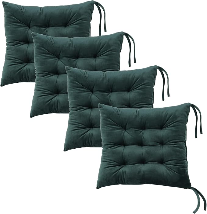 Set of 4 Chair Cushions for Dining Chairs with Ties, Indoor Non-Slip Kitchen Chair Pad and Dining Room Seat Cushion Mat for Office Living Room Outdoor 15.5" - Dark Green by MissSoul