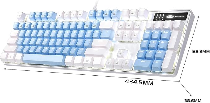 MageGee Mechanical Gaming Keyboard, 104 Keys White Backlit Mechanical Keyboards with Red Switches & Double-Shot Keycaps, Wired Ergonomic Computer Keyboard for Desktop, PC Gamers (White & Blue) - Image 8