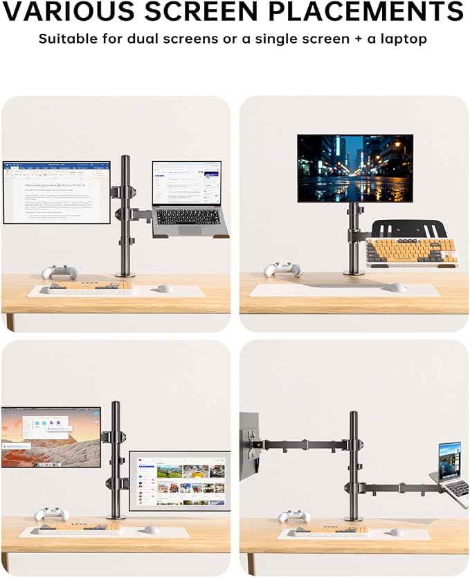 Afaloona Dual Monitor and Laptop Stand for 13-32" Monitor & 11-17" Laptop | Removable laptop tray converts to a dual monitor mount with full-motion adjustment for work and gaming, up to 18 lb per arm. - Image 5