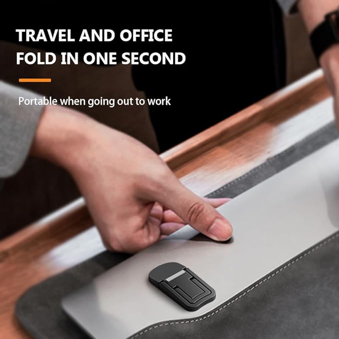 2PCS Zinc Alloy Mini Foldable Laptop Stand, Portable Computer Keyboard Riser with 2 Adjustable Angles, Self-Adhesive Invisible Notebook Stand and Keyboard Lift for Desk (Black) - Image 3