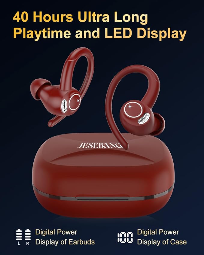 Wireless Earbuds, Bluetooth 5.4 Headphones Sport Over Ear Buds With ENC Mic | Noise Cancelling,48H, Wireless Earphone With Earhooks, Stereo Deep Bass, IP7 Waterproof ear bud for Workout Running,Light Red - Image 6