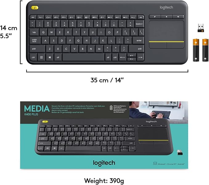 Logitech K400 Plus Wireless Touch TV Keyboard for Media Control - Black | Easy meadia control, built-in touchpad, HTPC for PC-connected TV, compatible with Windows, Android, Chrome OS, Laptop, Tablet - Image 8