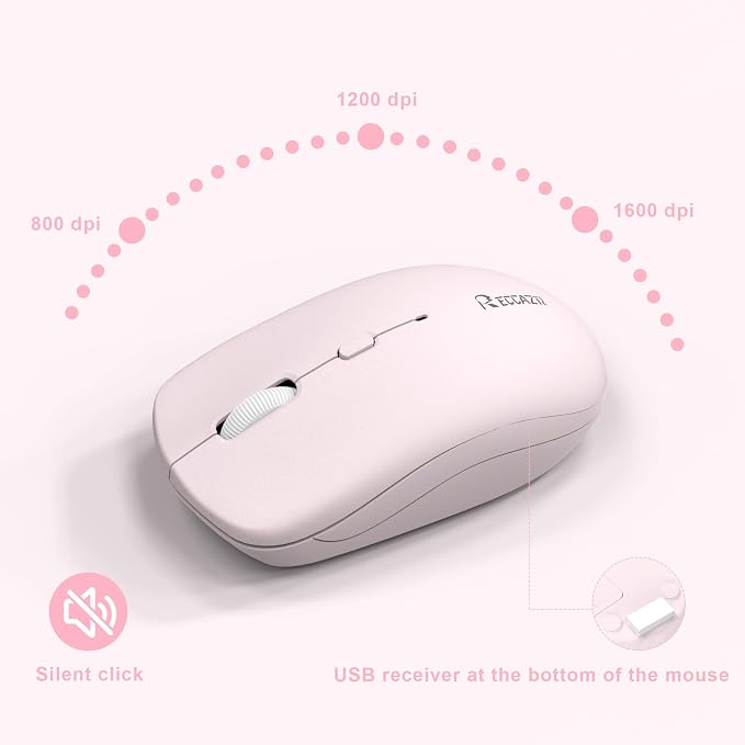 Wireless Keyboard and Mouse Combo, Reccazr 2.4G Full-Sized Keyboard and Mouse Cordless, 3 DPI Adjustable Mouse, Dual-System Keyboard for Computer/Laptop/Windows/Mac (Pink & White) | Silent 2.4G Full Size Cordless Keyboard with Tilt Legs,3-Level DPI Qui... - Image 6