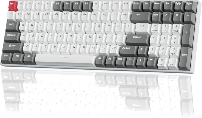 RK ROYAL KLUDGE RK100 Wireless Mechanical Keyboard RGB Backlit Bluetooth5.1/2.4G/Wired 96% Full Size 100-Key Hot Swappable Gaming Keyboard Red Switch Classic by RKROYALKLUDGE