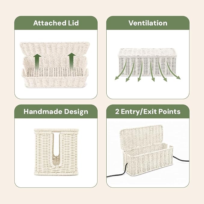 Cable Management Box, Handmade Rattan Cord Organizer for Power Strip | Open Slots Cord Hider for Power Strip, Router & USB Hub, Registered U.S. Design Patent - Image 6