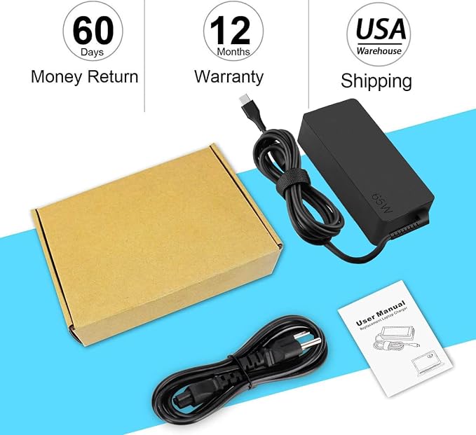 65W USB C Laptop Charger Replacement for Lenovo Thinkpad/Yoga/Chromebook | Compatible with Lenovo Thinkpad T14 T15 T16 E14 E15 Type C Laptop Charger Computer,Fast Charging - Image 8