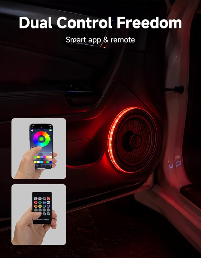 KEMIMOTO 6.5” RGB Car LED Speaker Rings Compatible with UTV SUV Marine RV | Speaker Ring Lights Music Sync Dreamcolor Interior Lighting for 6.5 inch Speakers (4 Pack) - Image 4