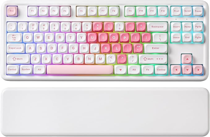 YUNZII B87 TKL Wireless Mechanical Keyboard (White Heart,Milk Switch) | QMK/VIA, Wrist Rest, CreamyTyping, Cute MOA Keycaps, Gasket Mount, Hot Swap, RGB Backlit, NKRO, BT/2.4G/USB-C, for Win/Mac by YUNZIIMECHANICALKEYBOARD