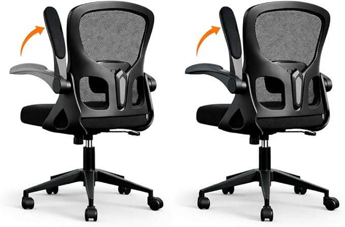 Office Chair Ergonomic Desk Chair, Adjustable Lumbar Support Rolling Swivel Comfy Chair with Space-Saving Flip Up Armrests,Mesh Gaming Chair for Business Work Office & Home, Black 2pcs by FINATI