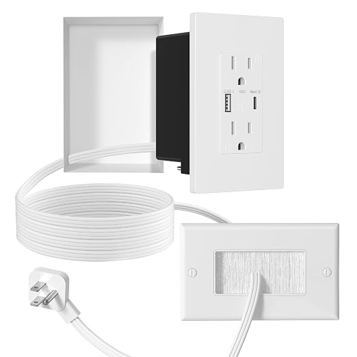 in Wall Cable Management Kit,2AC+USB-a+USB-c,in Wall Power Kit for Unreachable Outlets,7.8ft Outlet Extender for TV,Home Theater,Sofa,Desks,Nightstands by Unknown