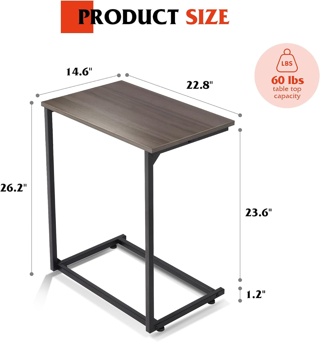WLIVE C Shaped End Table, Small Couch Side Table for Coffee & Snack, Sofa Table that Slide Under for Living Room, Bedroom, 14.6 x 22.8 x 26.3 Inches, Grey - Image 3