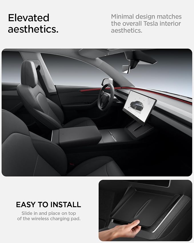 Spigen Wireless Charging Pad Cover for Tesla Model Y Juniper/YL - Black | Only Premium & Performance 2026/2025 [Ultra-Thin, Unobstructed Charging] Protective Silicone Mat Cover Accessories - Image 7