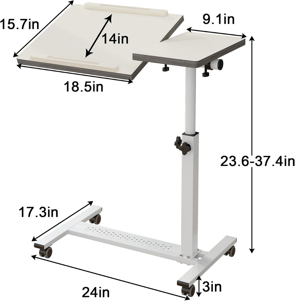 TigerDad Over Bed Table with Wheels, White - Image 3