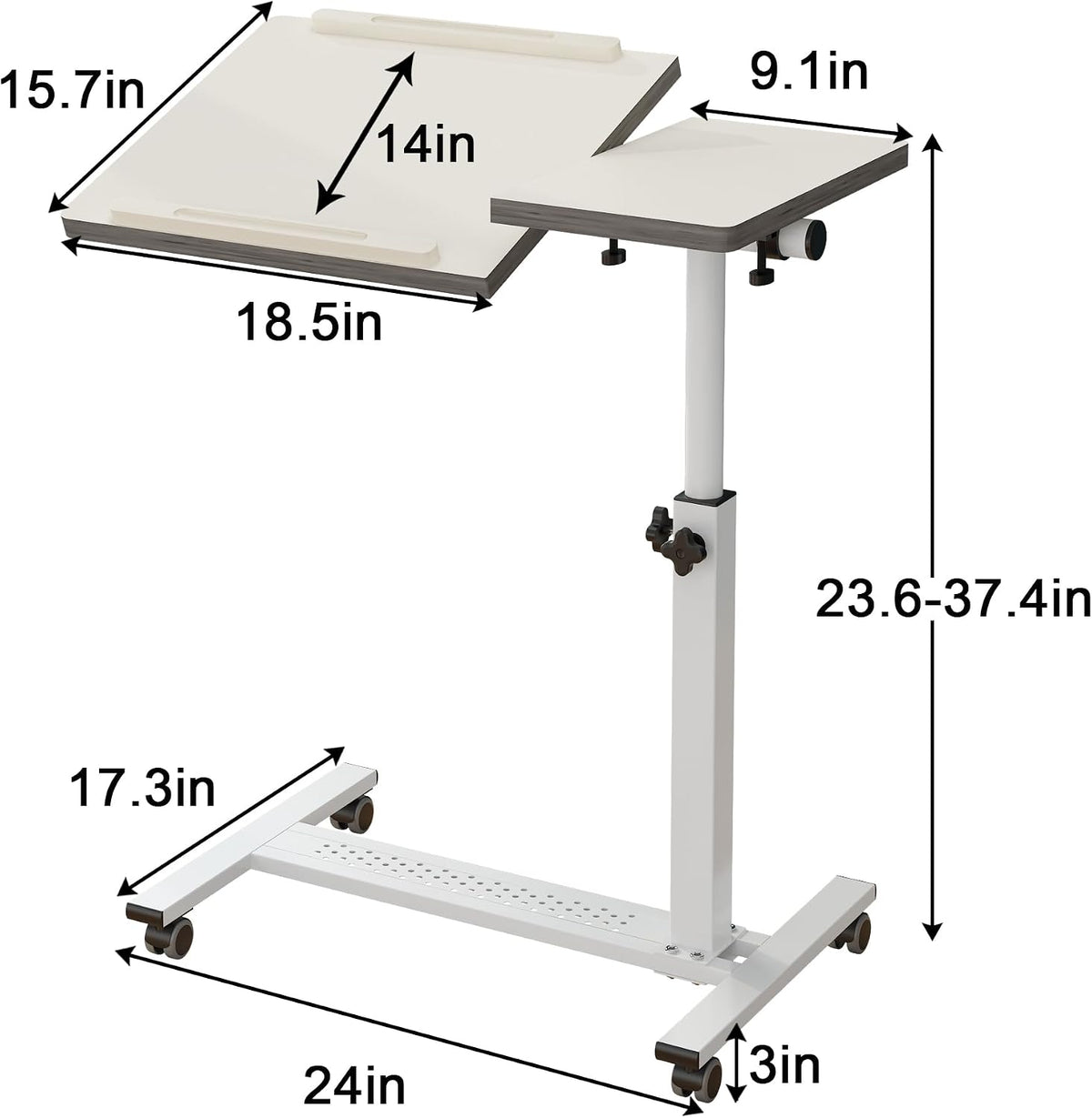 TigerDad Over Bed Table with Wheels, White - Image 3