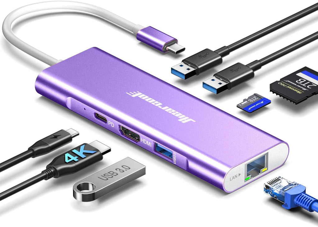 Hiearcool USB C Hub, USB C Dock, 4K@60Hz HDMI, 1Gbps Ethernet, Purple by Hiearcool